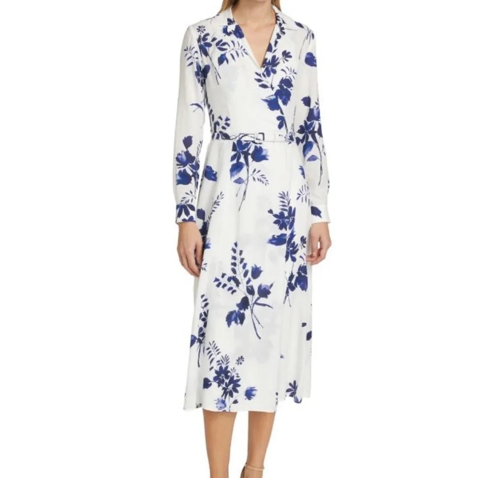 RALPH LAUREN Aniyah Belted Floral Wrap Midi-Dress Size 14 New Purple Label‎ - Image 3