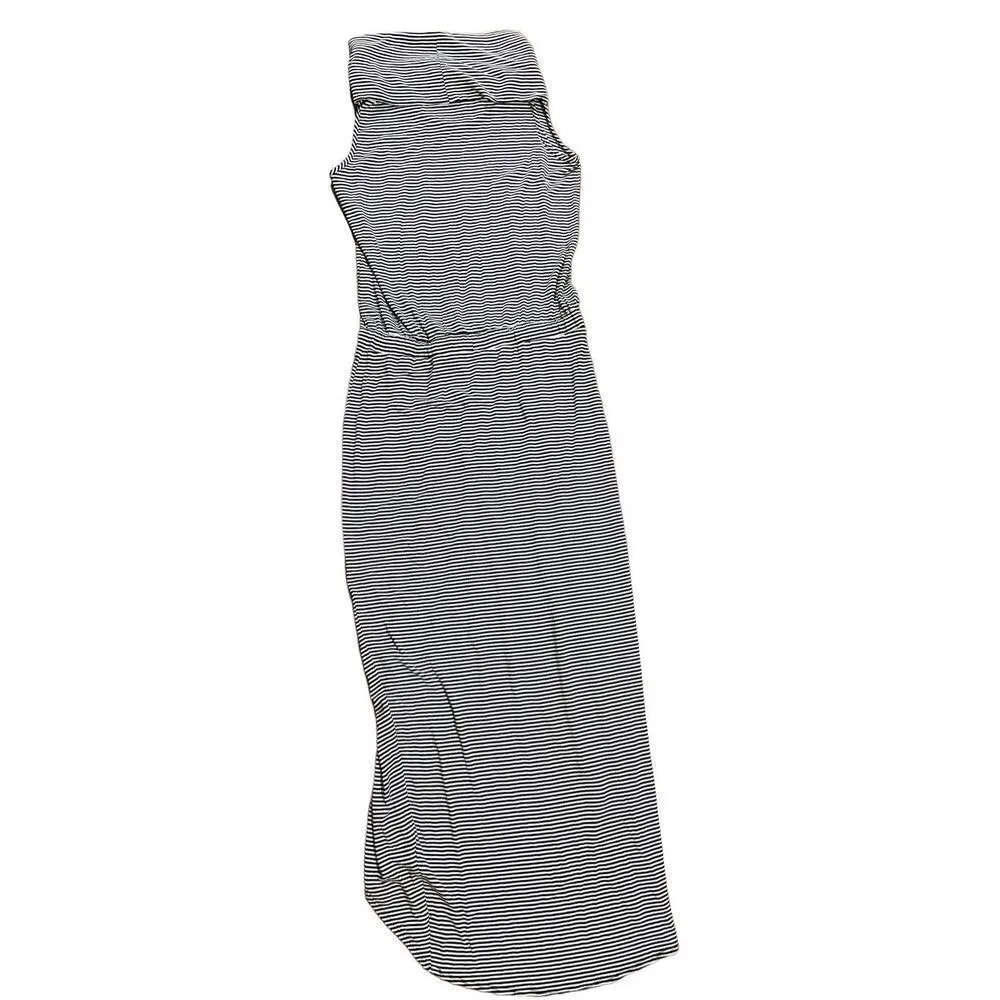 Dolan Left Coast Dress Black White Stripe Knit Cowlknit Midi cowl neck Sleeveles Black - Image 5