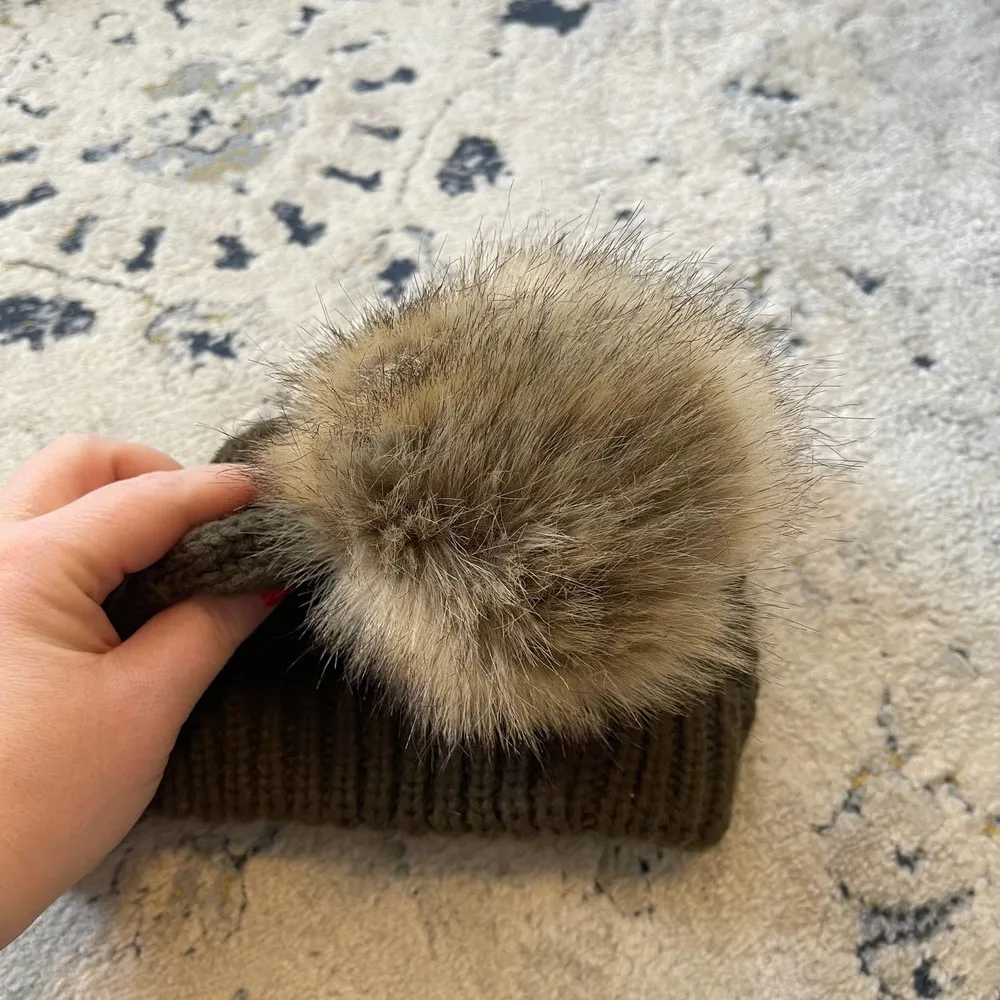 C.C Exclusives Forest Green Knit Beanie with Tan Faux Fur Pompom - Image 5