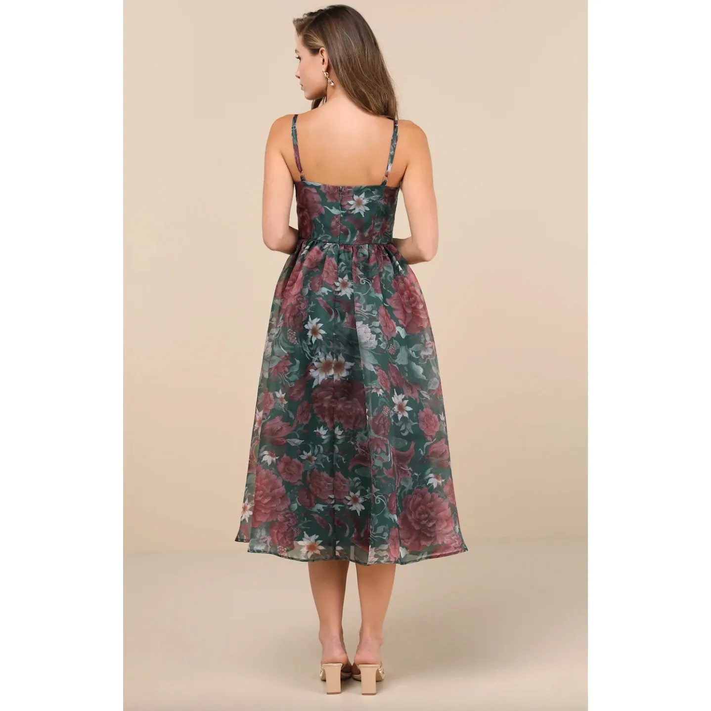 Lulus Cherished Aura Green Floral Organza Bustier Midi Dress Cocktail XXL NWT - Image 4