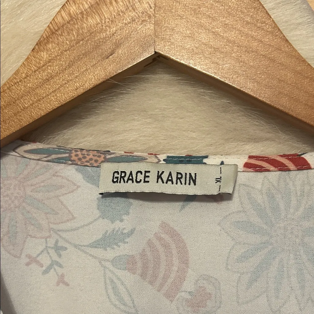 Grace Karin Boho Floral Mini Dress - White and Orange Size XL - Image 2