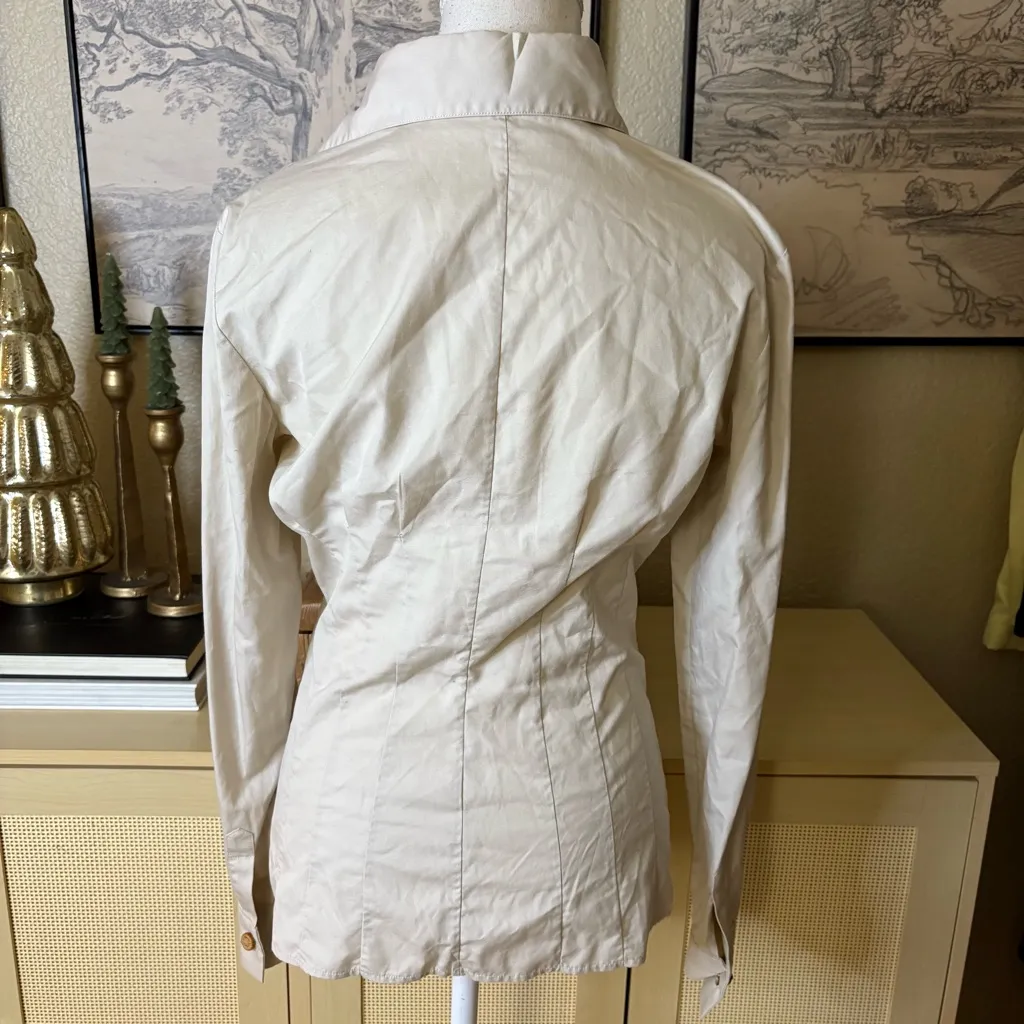 JENNI KAYNE Tan Pleated Button Down Shirt Accent Button Size Small Rare - Image 3