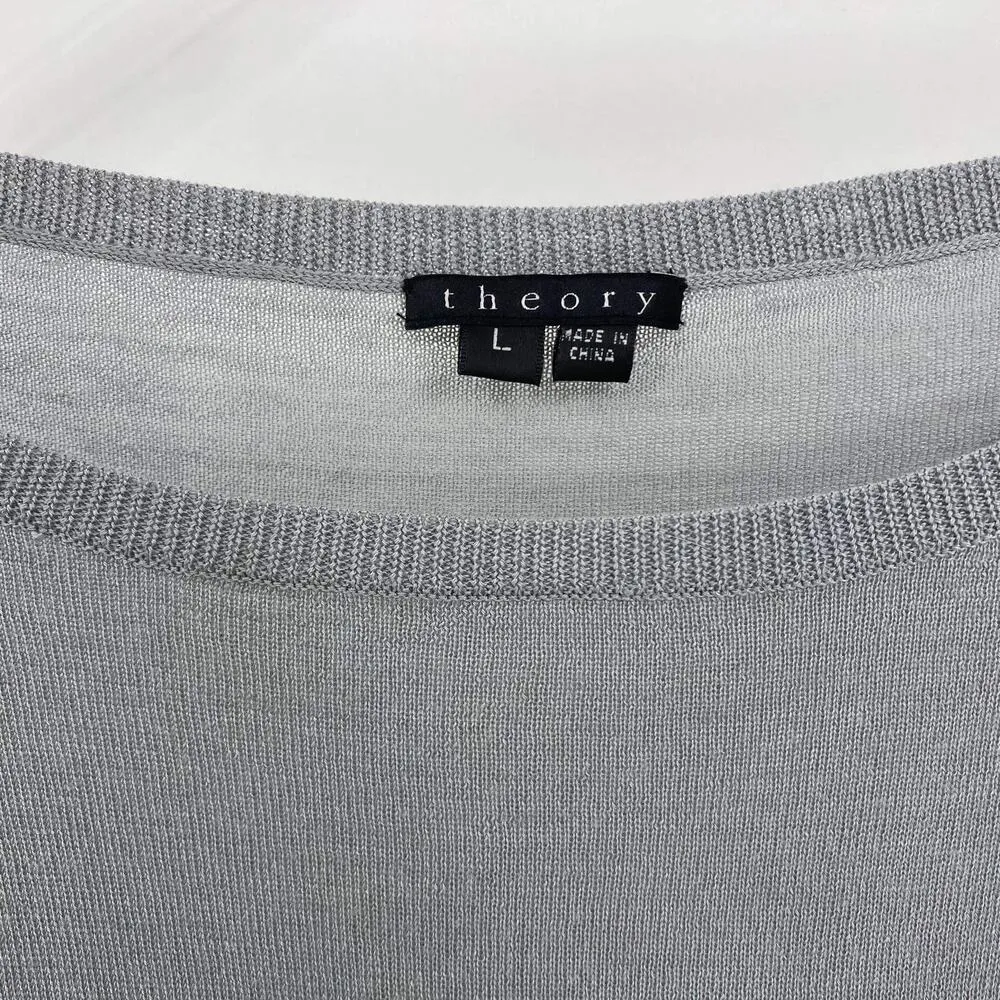 THEORY Gray Wool Silk Long Sleeve Boatneck Knit Mini Dress - Image 3