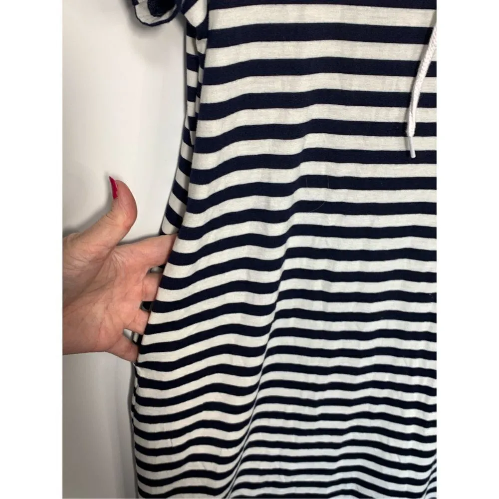 West Loop Women's Stripes Hooded Shift Mini Dress Blue & White Large NWOT - Image 4