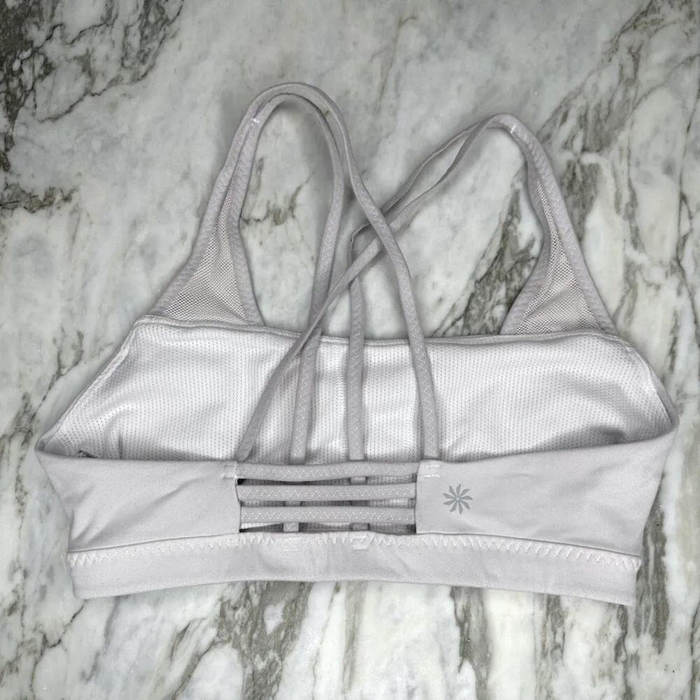 ATHLETA Womens Strappy Back Sports Bra with Mesh Detail Light Grey Size XS - Image 2