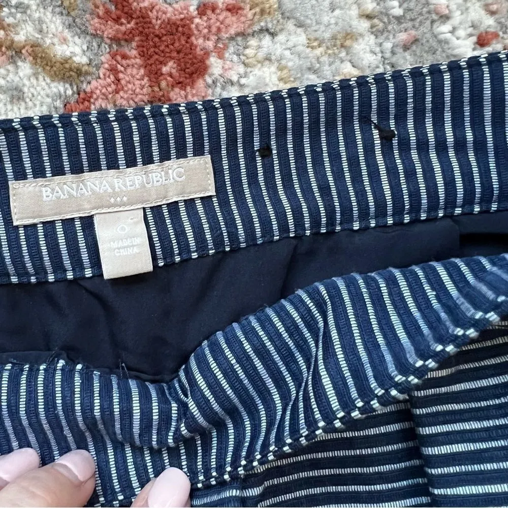 Banana Republic Navy and White Pinstripe Pleated Skirt Size 0 Blue Stripes - Image 8