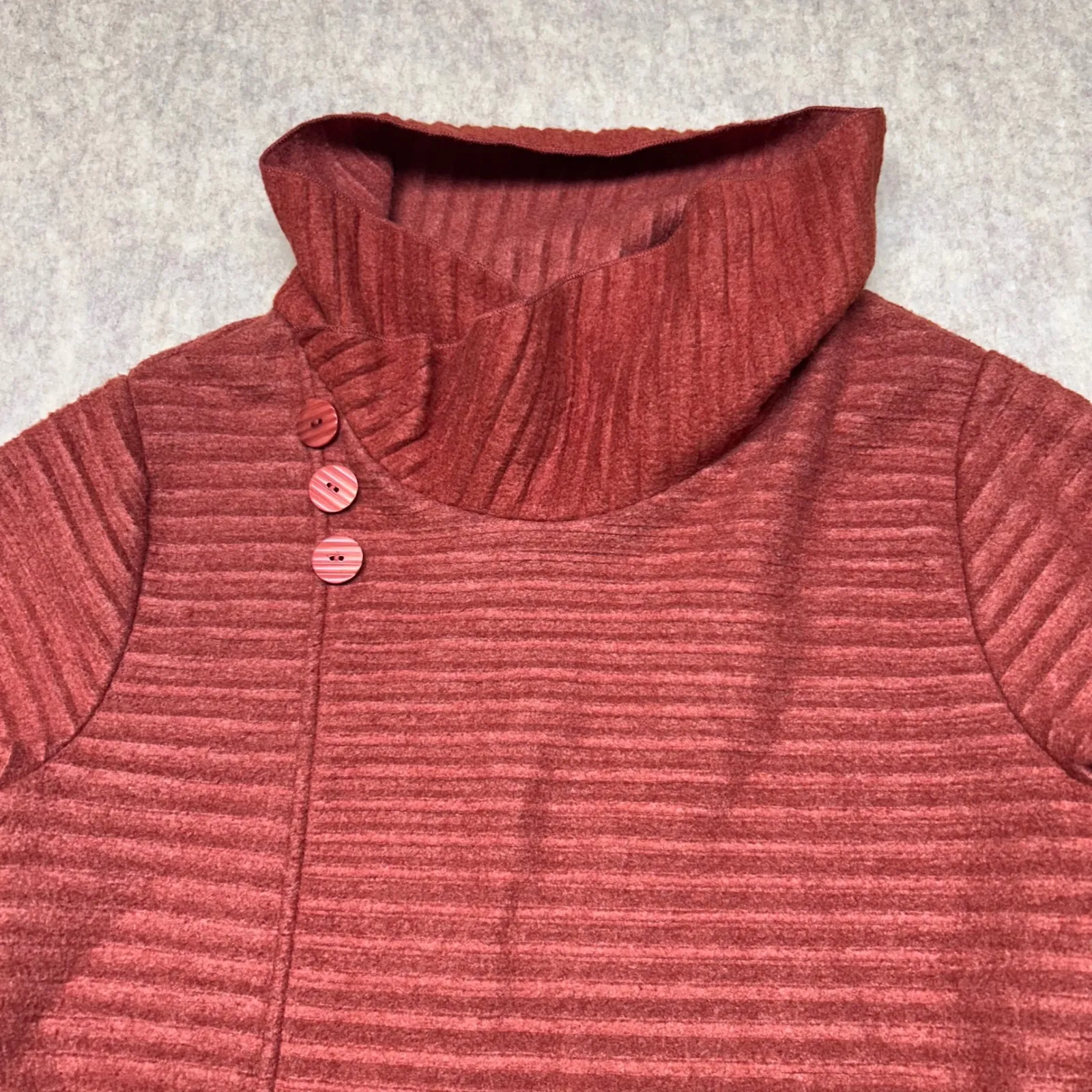 Habitat Cowl Neck Tunic Knit Sweater Women Small Orange Ribbed Pleated Oversized - Image 2