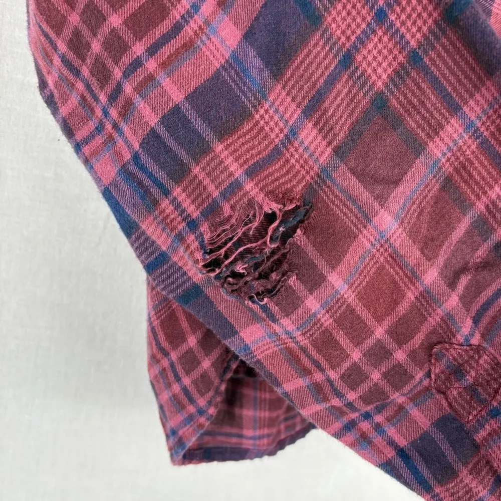 American Eagle Cropped Hooded Flannel Shirt - Image 4