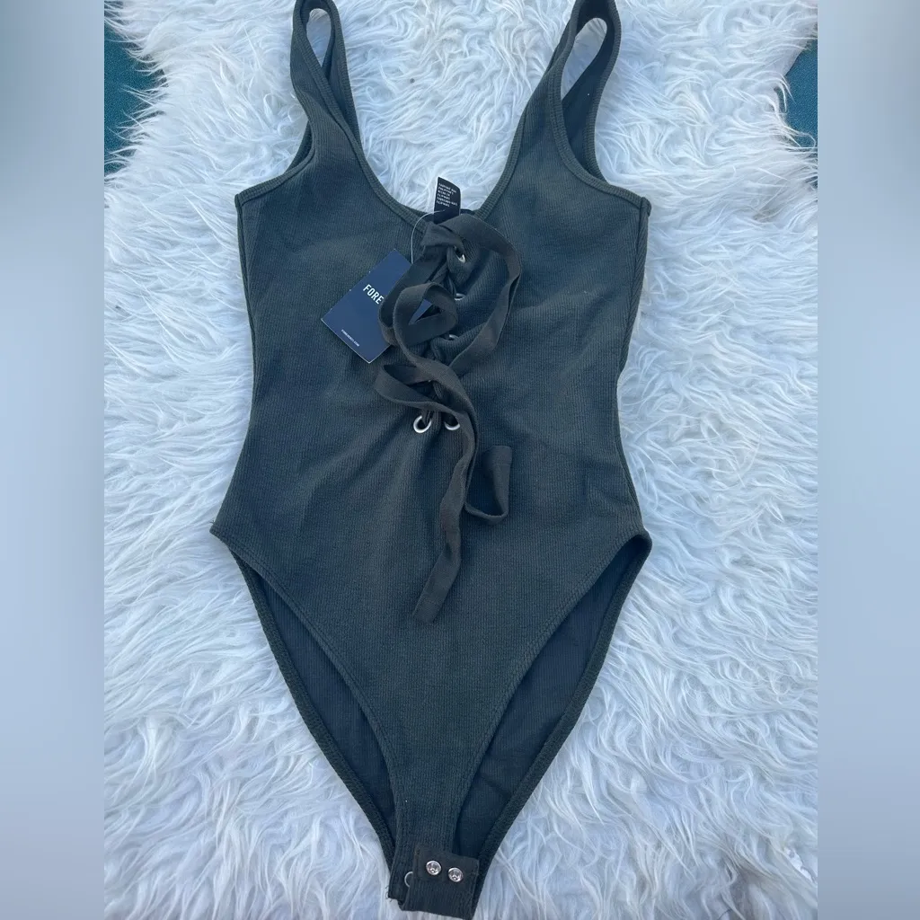 Forever21 silver Tone Eyelet Corset Lace Bodysuit - Image 4