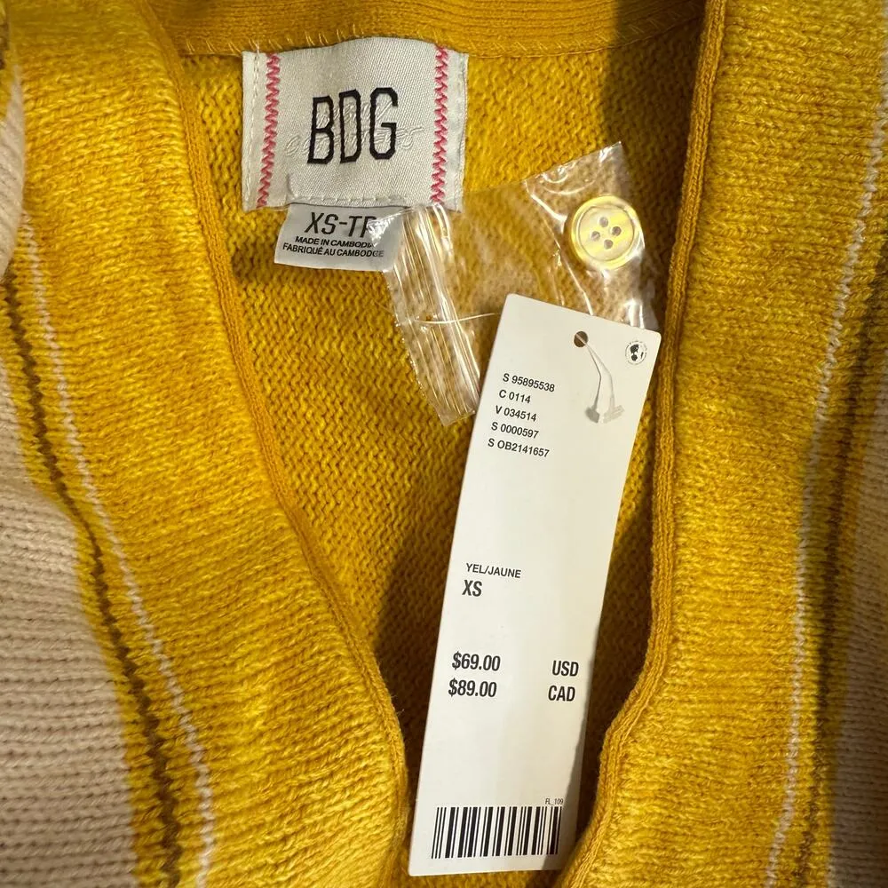 BDG Augusta Oversized V-Neck Boyfriend Cardigan, Yellow XS Product Sku 95895470 - Image 3