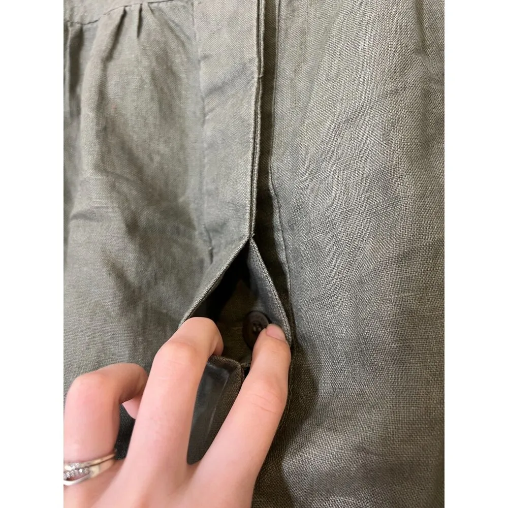 Workshop Andrea Jovine Army Green Linen Skirt Womens Sz 12 Button Up Coastal - Image 3