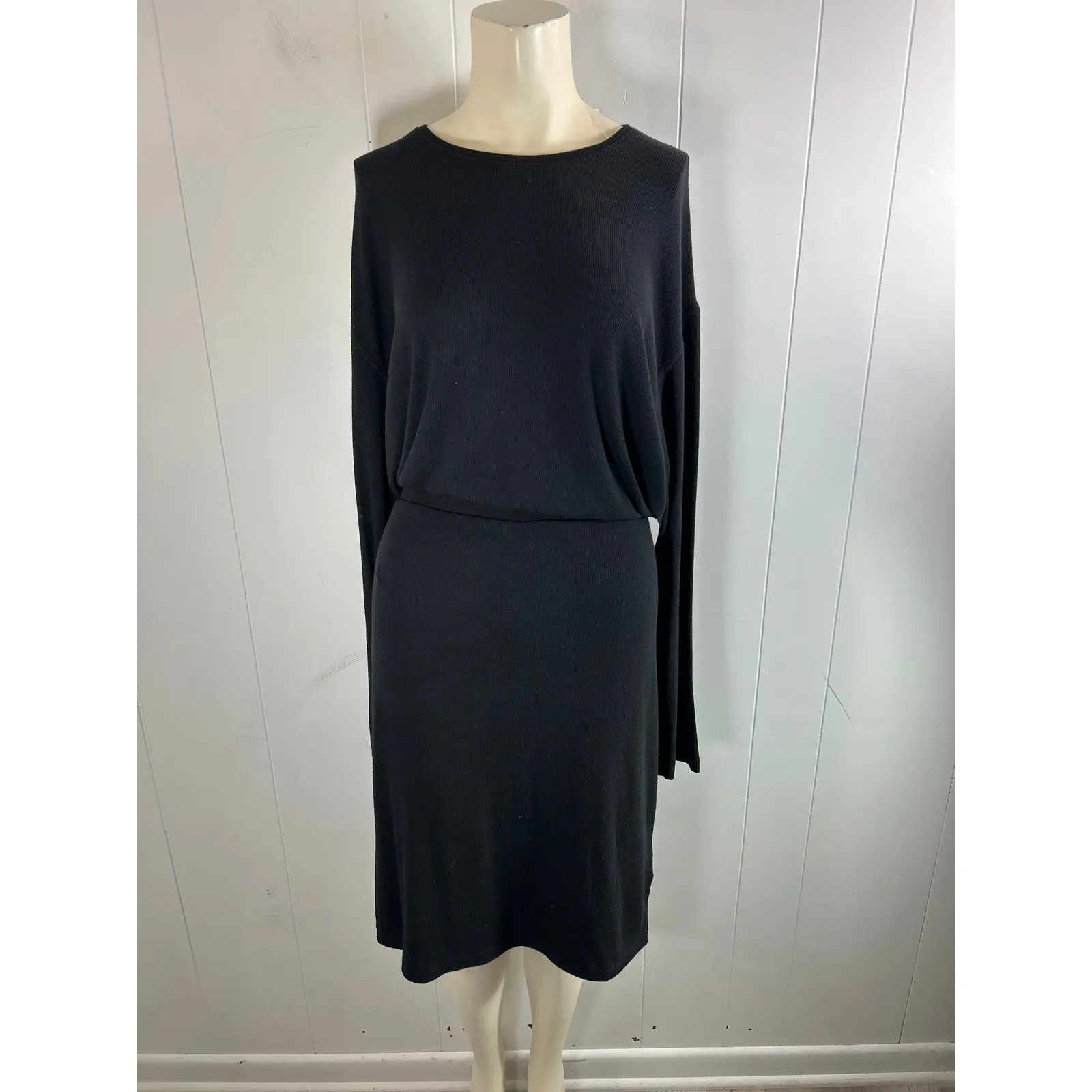 ATM Anthony Thomas Melillo Cinched Waist Long Sleeve Rib Dress Black. Size XL Black - Image 3