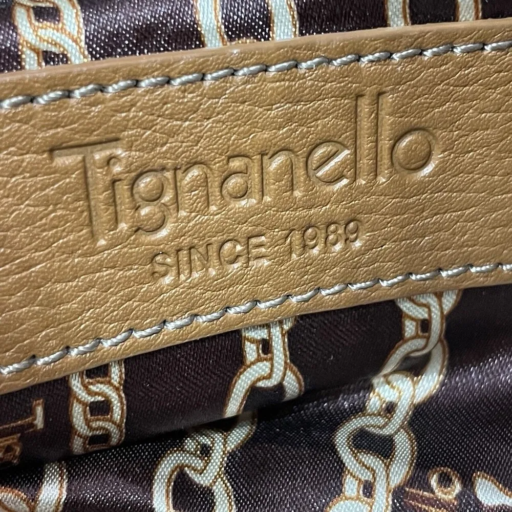 Tignanello Tan Leather Handbag Double Handle Purse Silver Buckles Magnetic Close Brown - Image 7
