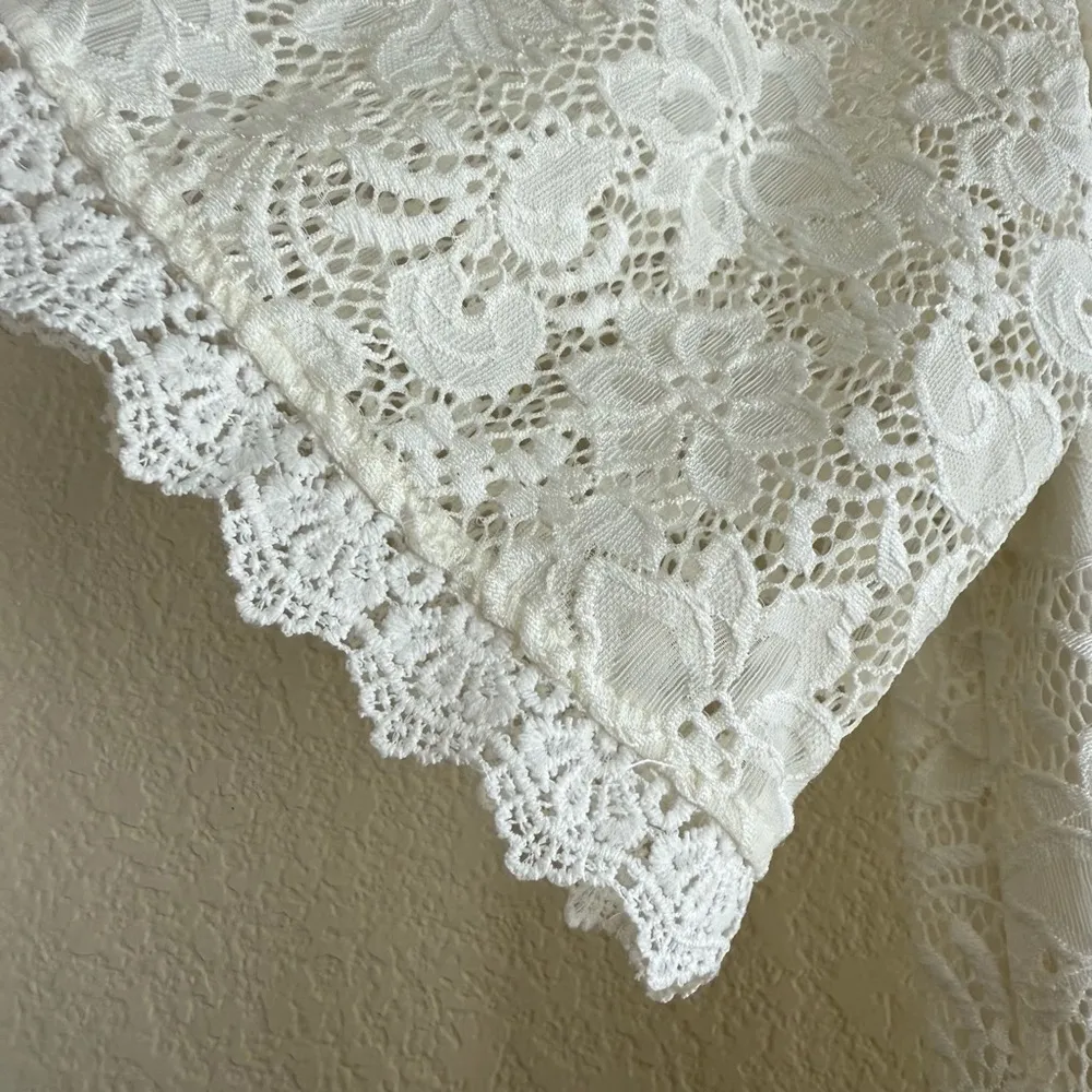 Kate Kasin Ivory Lace Off Shoulder Dressy Top Mini Tunic Bridal Cottagecore Chic White Size L - Image 4