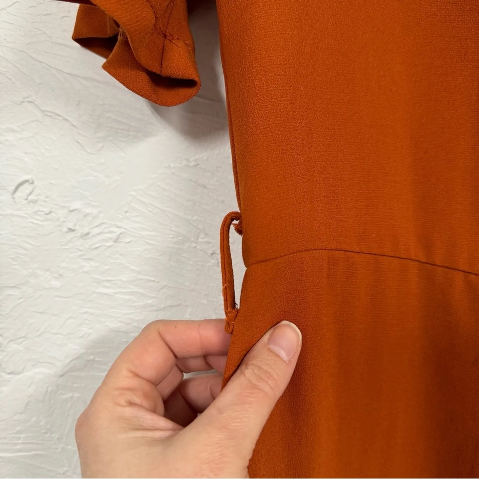 ASOS Orange Wrap Front Wide Leg Jumpsuit Womens 4 No Belt Fall Casual Collar - Image 6