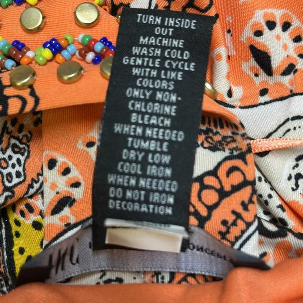 INC Morocco Blissful Medallion Beaded Handkerchief Racerback Midi Dress Small Orange - Image 13