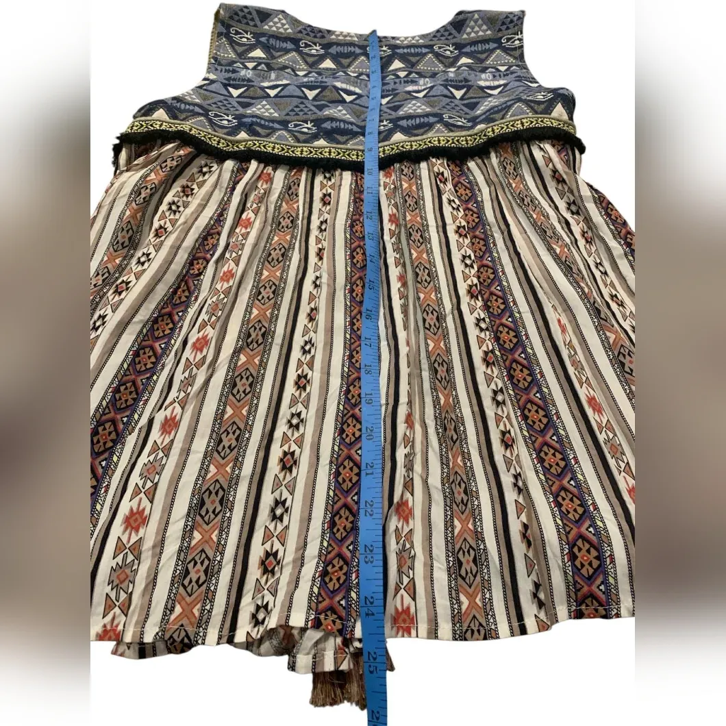​UMGEE USA M Boho Tassel Tunic Sleeveless Babydoll Tribal Geometric Print Top - Image 4