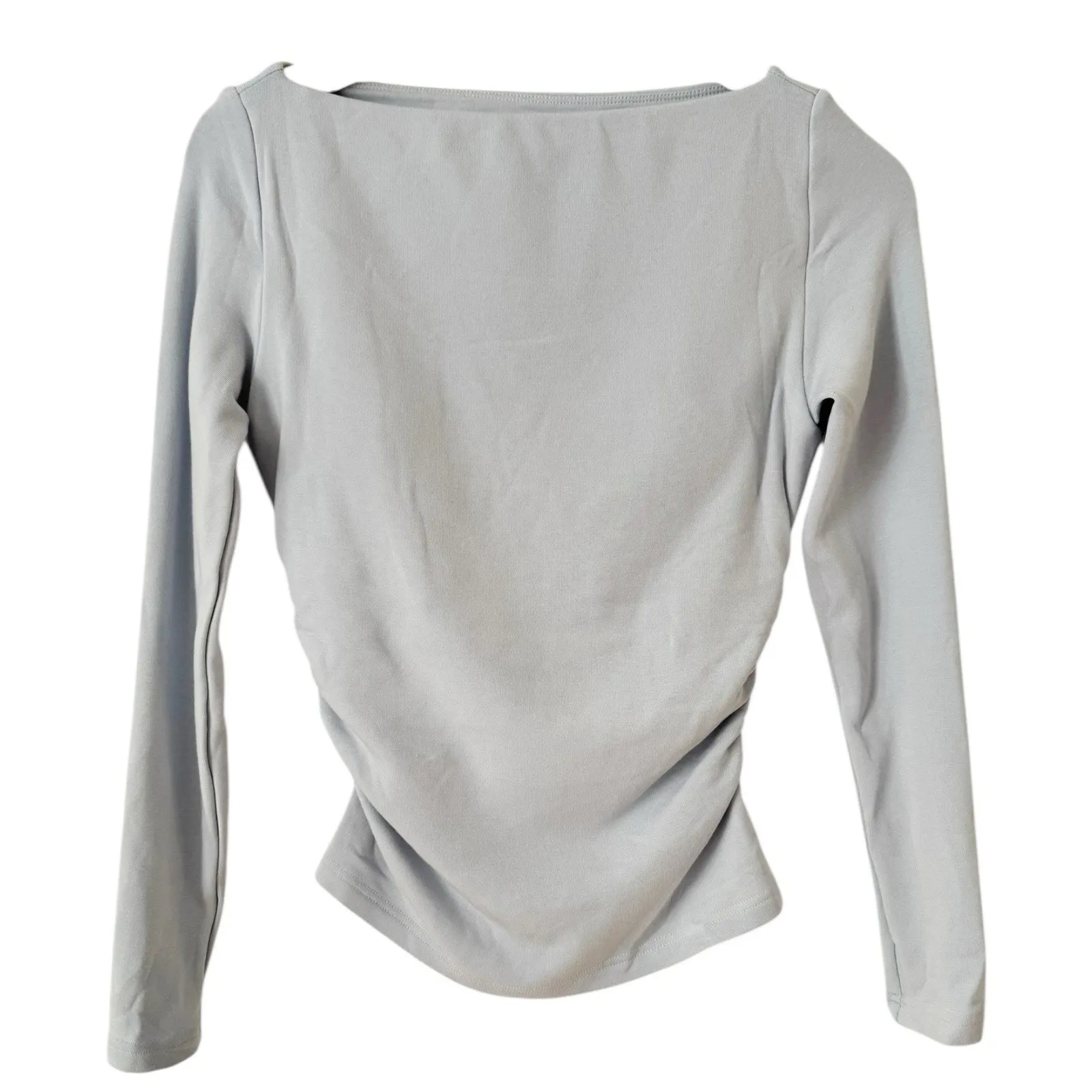 NWT OGL Modern Side Ruched Boatneck Brami Long Sleeve Top Sea Glass Blue Small - Image 2