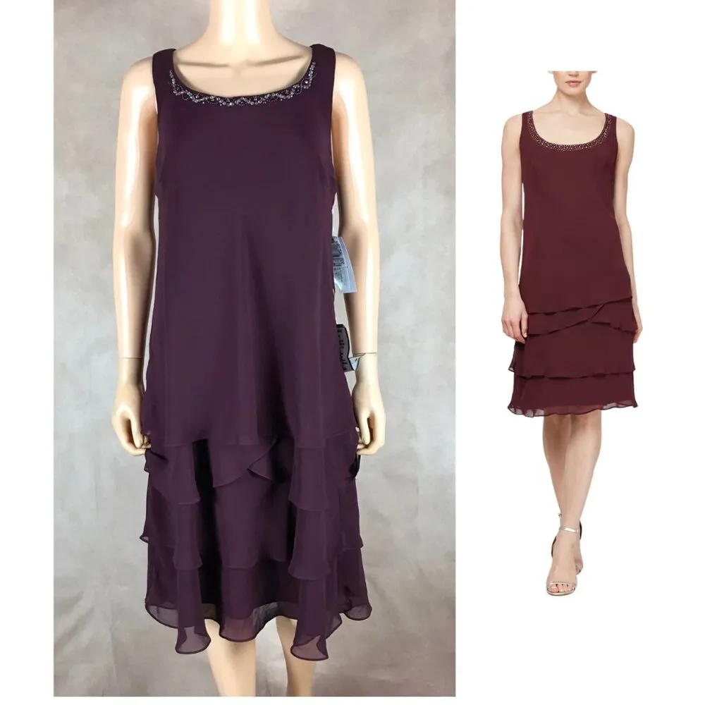 SL FASHIONS Women's Purple Tiered Chiffon Dress NWT 14 - Image 2