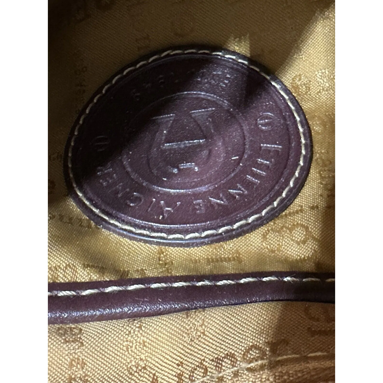 Etienne Aigner Purse~ Beige Linen Blend~Burgundy Trim~Snap Close Gold Hardware - Image 8