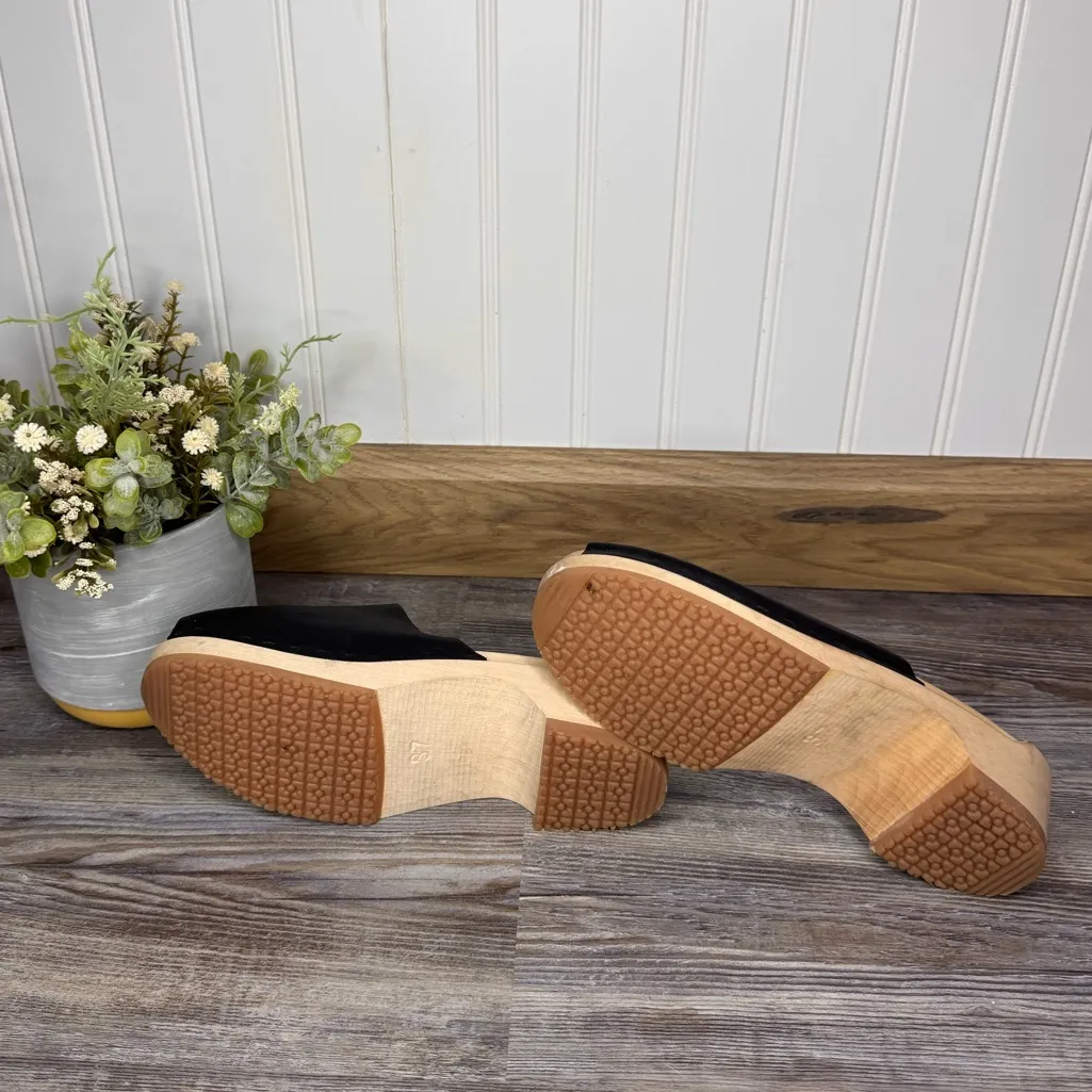 Kurier Portland Maine Womens Handmade Leather Clog Platform Sandals 37 Size 6.5 Black - Image 9