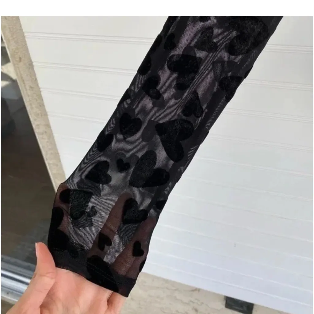 SHEIN Black Heart Pattern Mesh Top - Image 3