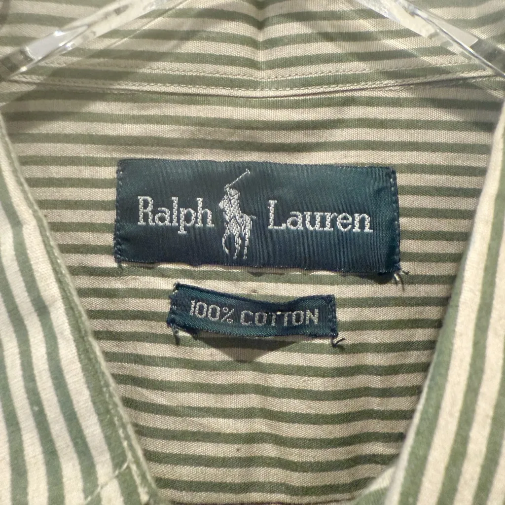 RALPH LAUREN Vintage Shirt‎ Striped Button Down Green Menswear 100% Cotton - Image 3