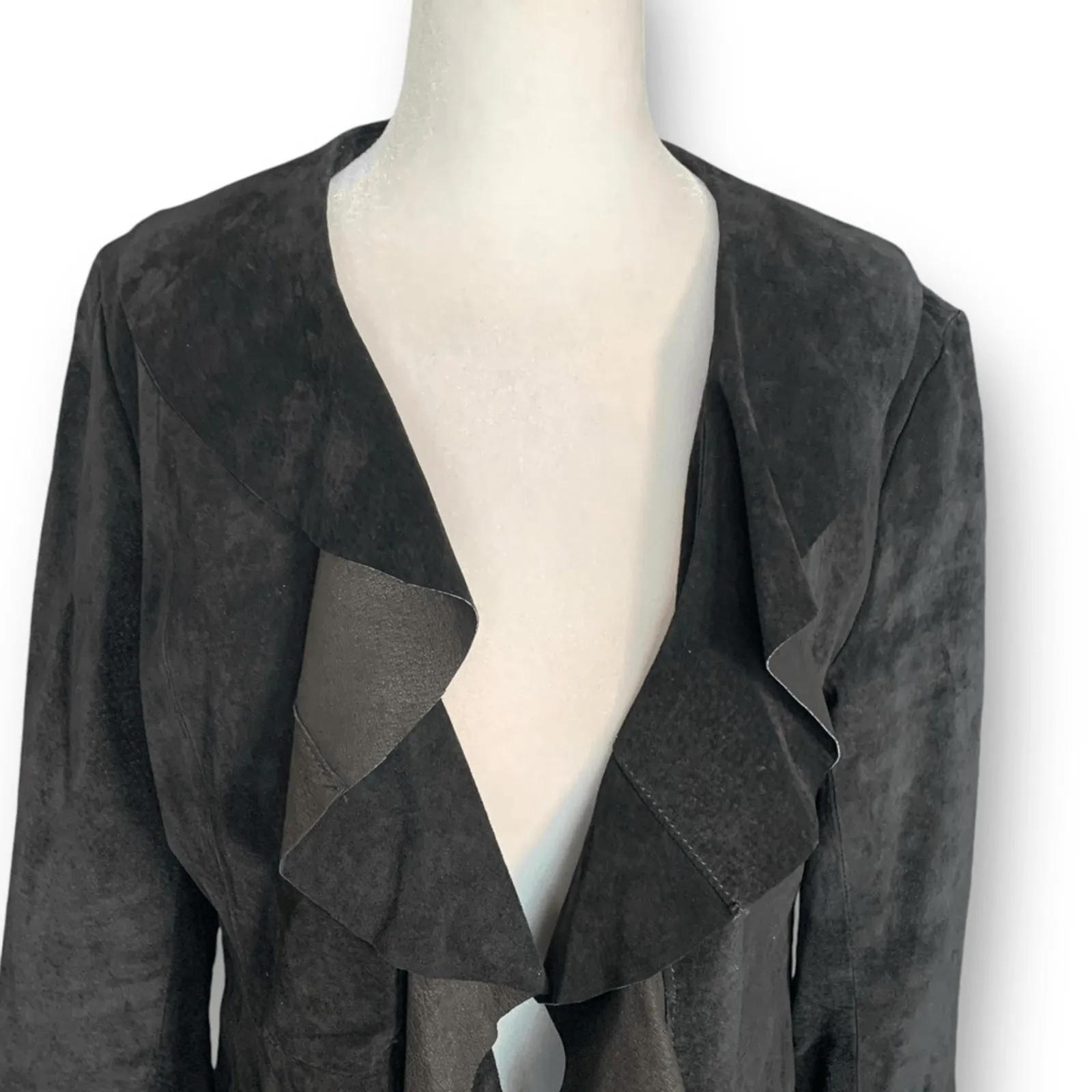 Vintage Scully Black Suede Leather Ruffle Coat Jacket Small Boho Western Ranch - Image 10