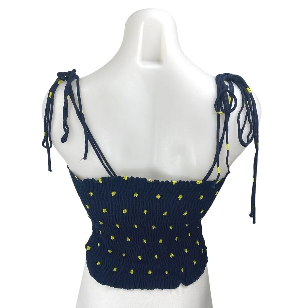 Zara Blue Yellow Polka Dots Knit Sleeveless Cami Camisole Tank Crop Top Size L - Image 2