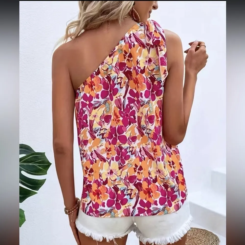 NEW, Bright Floral One-Shoulder Top - Image 2