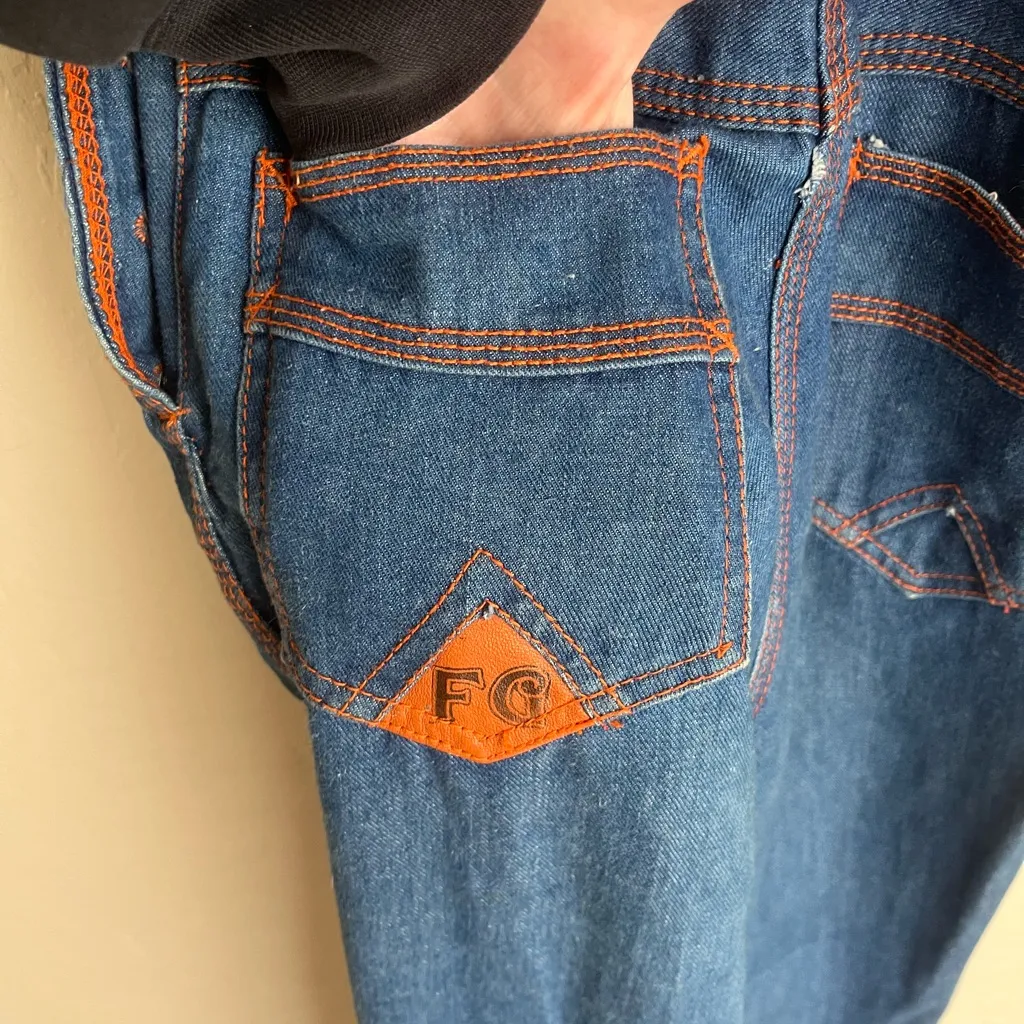 Faded Glory Vintage 70s Hippie Groovy Denim Jean Overalls Blue - Image 5