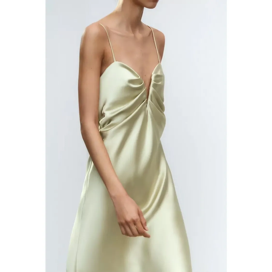 NWT Zara Satin Sweetheart Midi Dress Size XL Pistachio Green Cocktail Wedding - Image 9