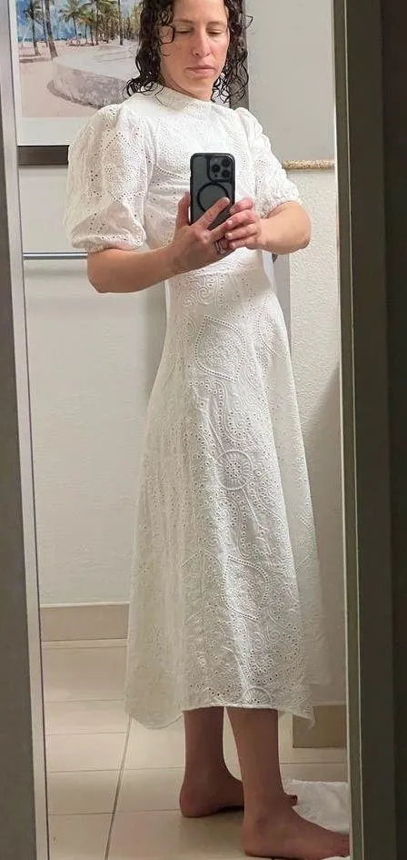 ALLSAINTS White Eyelet 100% Cotton Mock Neck Camila Broderie A - Image 14