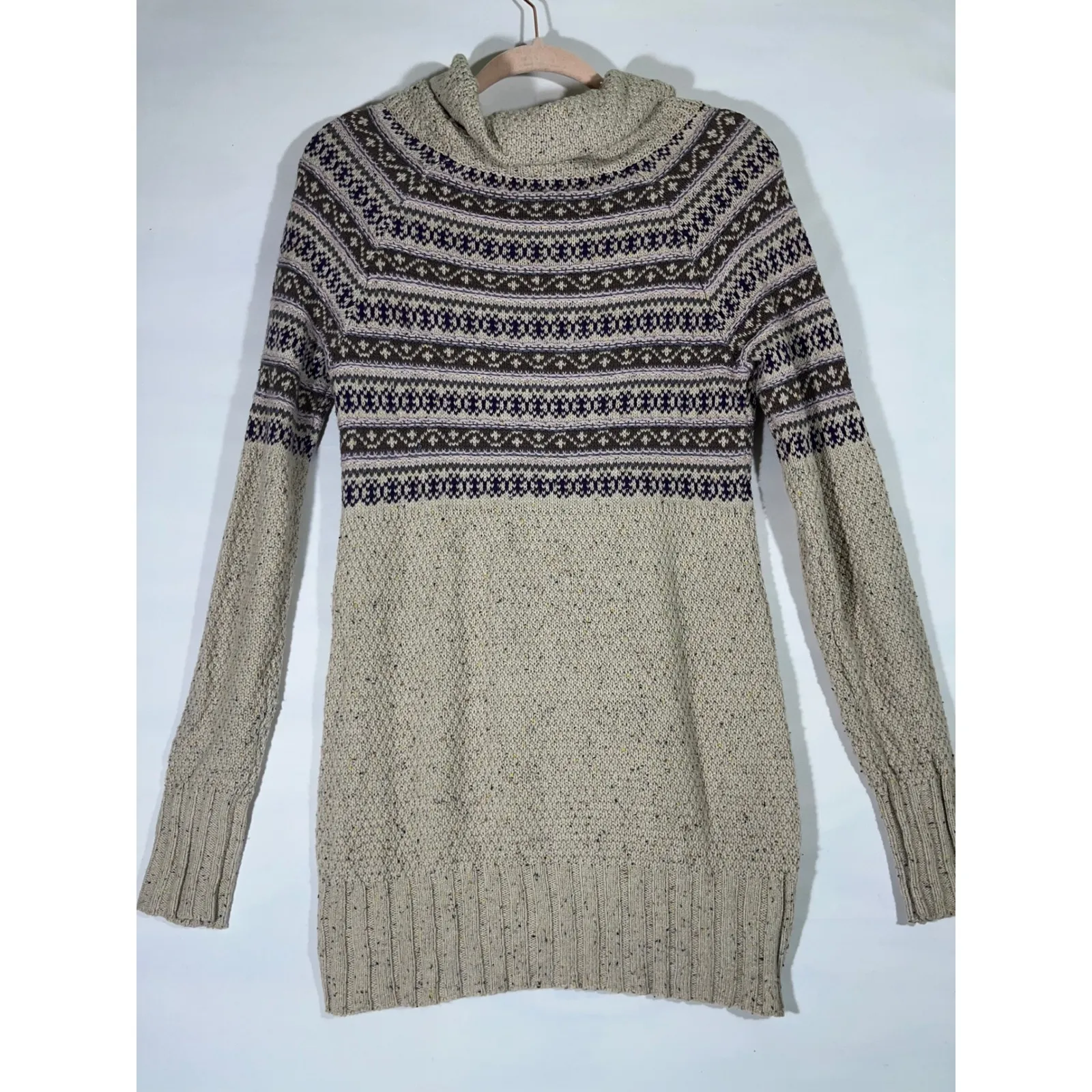 Maurices Fair Isle Women Cowl Neck Tunic Boho Sweater Beige Multi Color Size M - Image 2