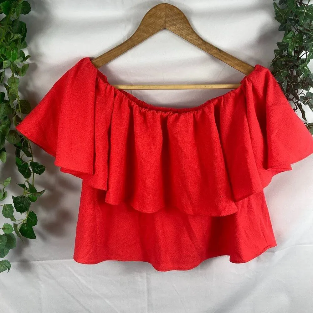 RACHEL Rachel Roy ruffle off shoulder crop top M Red Size M - Image 6