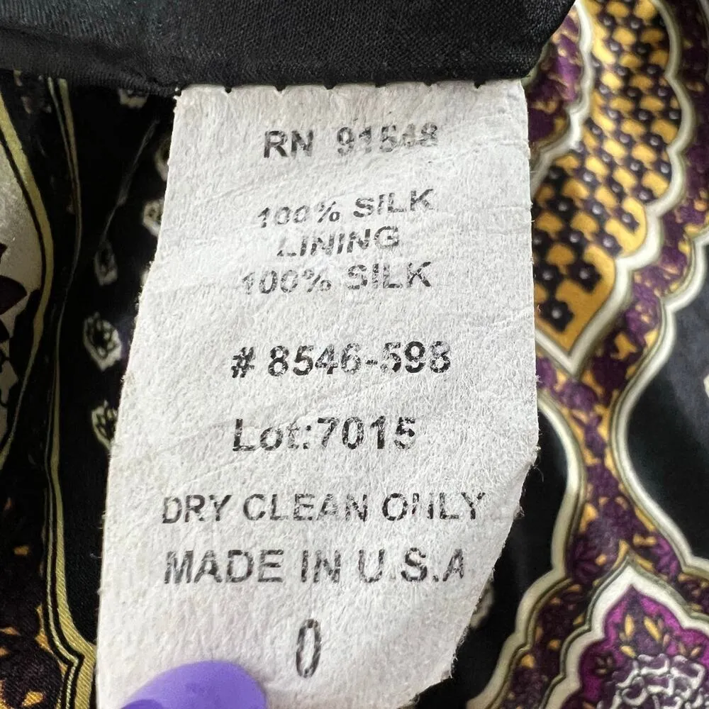 Anthro Nell Couture Y2K Dress 0 XS Black Cream Silk Dashiki Floral Boho Chic - Image 12