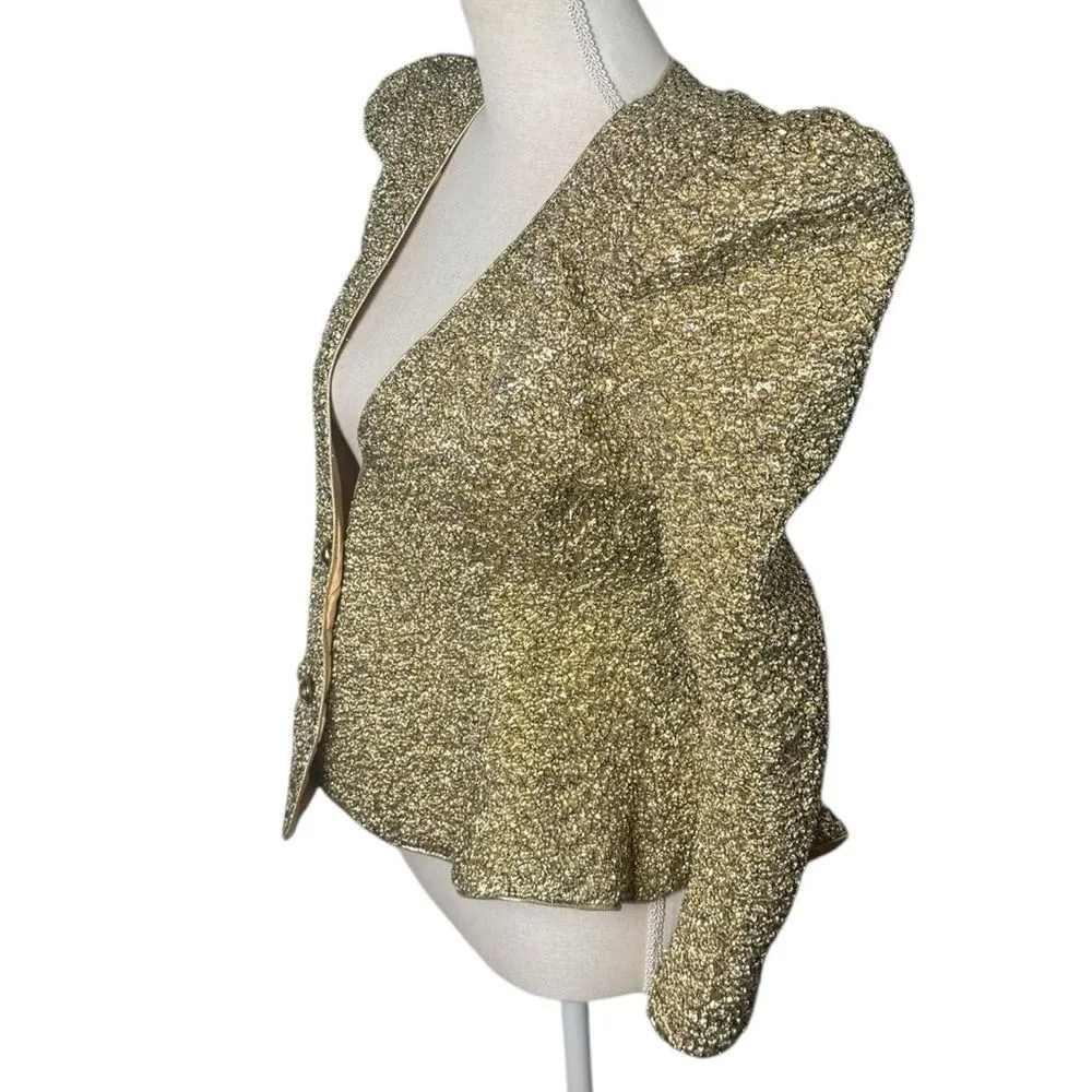 Vintage Golden Blazer Jacket Women’s 6 Opening Night Structured Shoulder Puff - Image 3