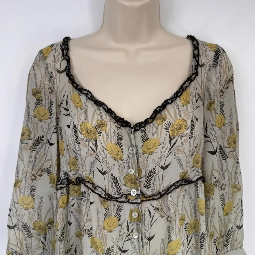 Vintage Y2K Viola Silk Babydoll Top Womens 8 Floral Romantic Grunge Forest Fairy Green - Image 2