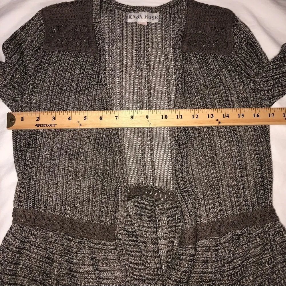 Knox Rose Size XS Open Weave Cardigan Crochet Peplum Gray Brown Long Sleeve - Image 6