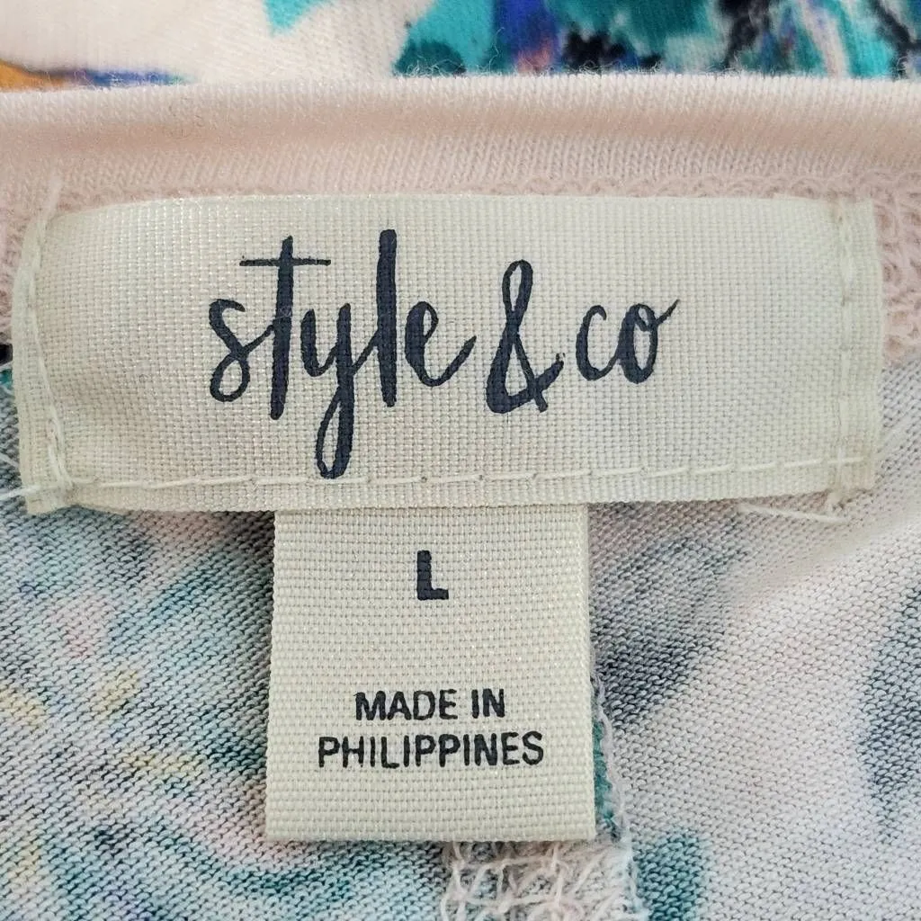 Style & Co. Pink Floral Short-Sleeve Tee with Handkerchief Hem Size Large - Image 8