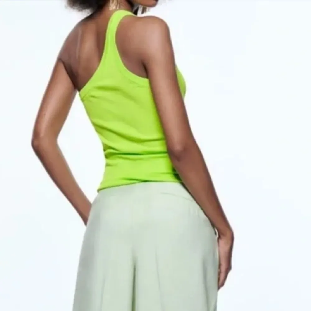NWT Zara Asymmetric Knit One Shoulder Tank Top Bloggers Fav XS Lime Green - Image 2