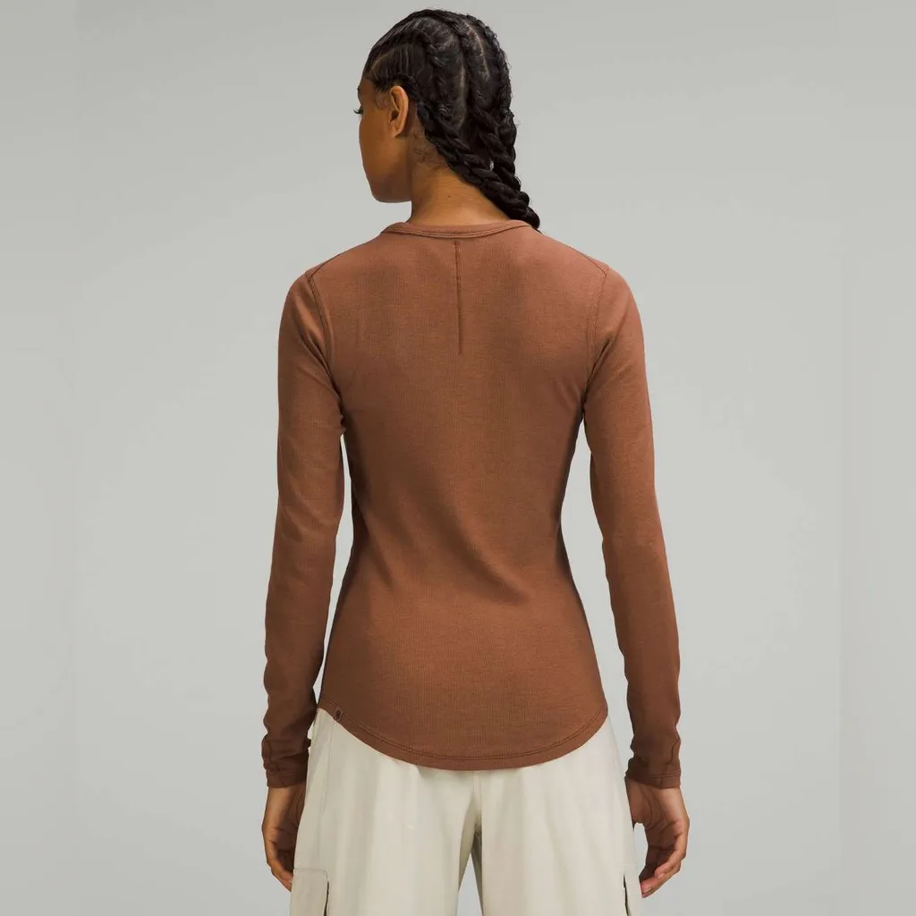 Lululemon Hold Tight Ribbed Long Sleeve Shirt Brown Large Casual Athleisure Yoga - Image 2