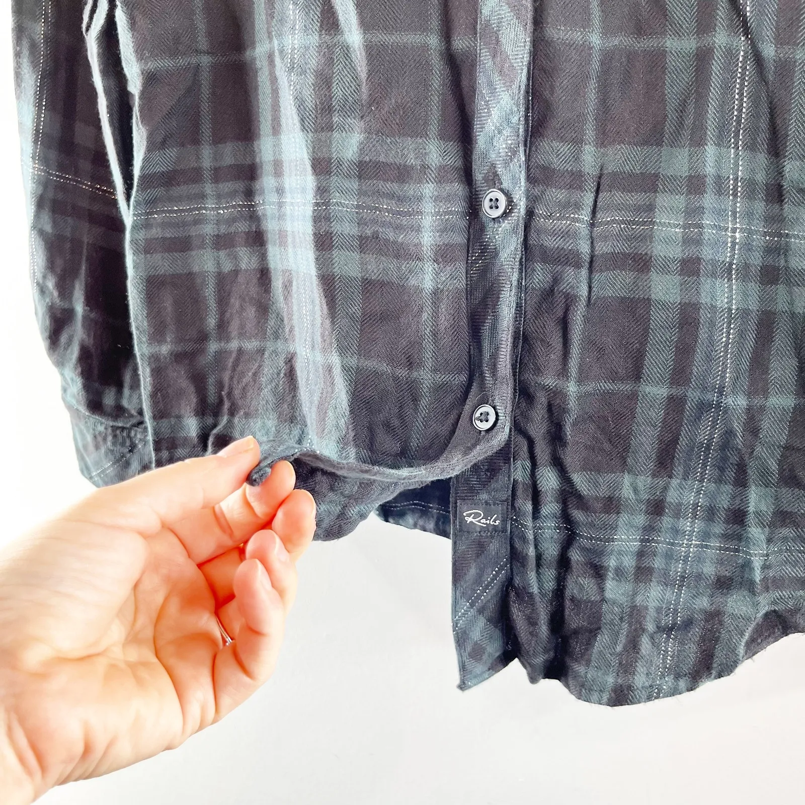 Rails Hunter Button Down Plaid Flannel Long Sleeve Forest Tinsel Slate Green XS - Image 9