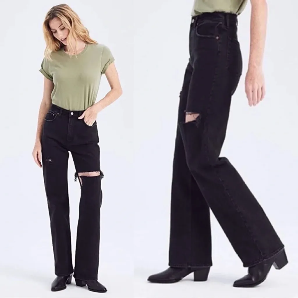 A&F • Curve Love The ‘90s Relaxed Jean High Rise black distressed ripped - Image 4