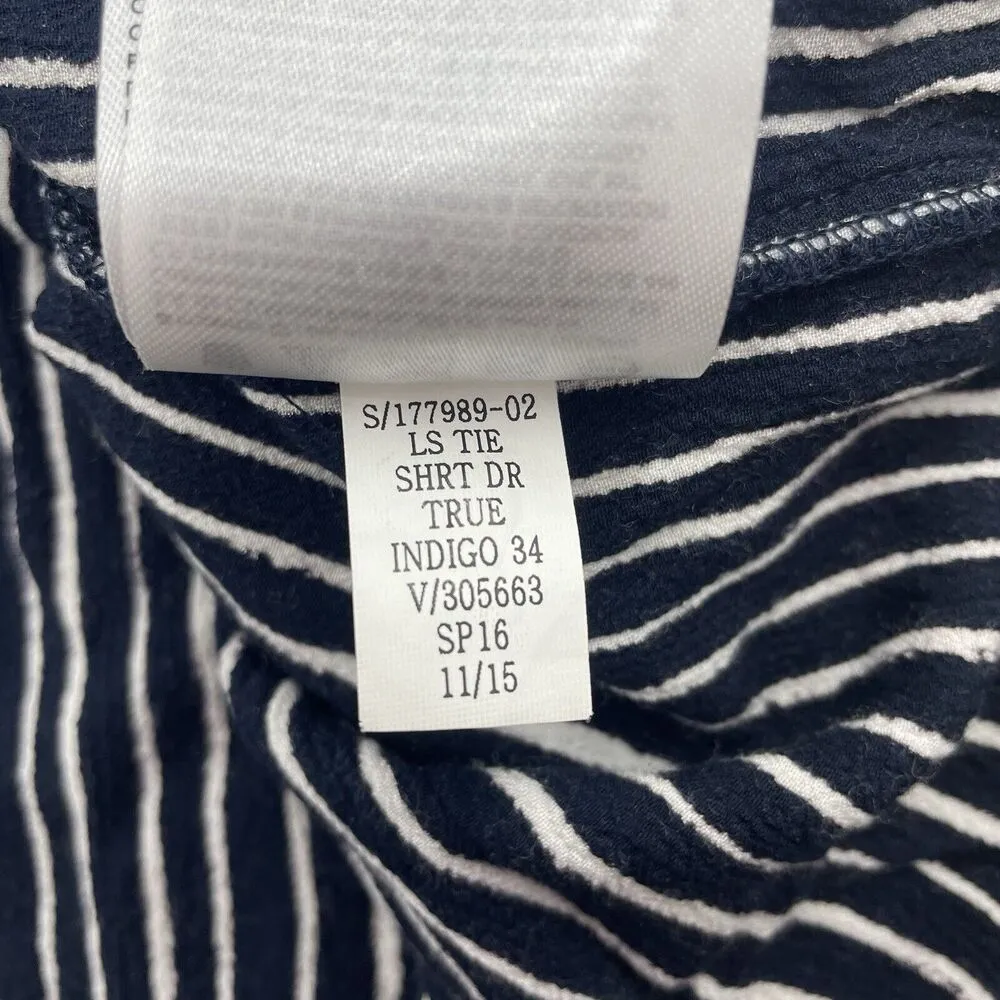 Gap Size XL Tie Shirt Dress Wrap Front Long Sleeve True Indigo Navy Blue Stripe - Image 15