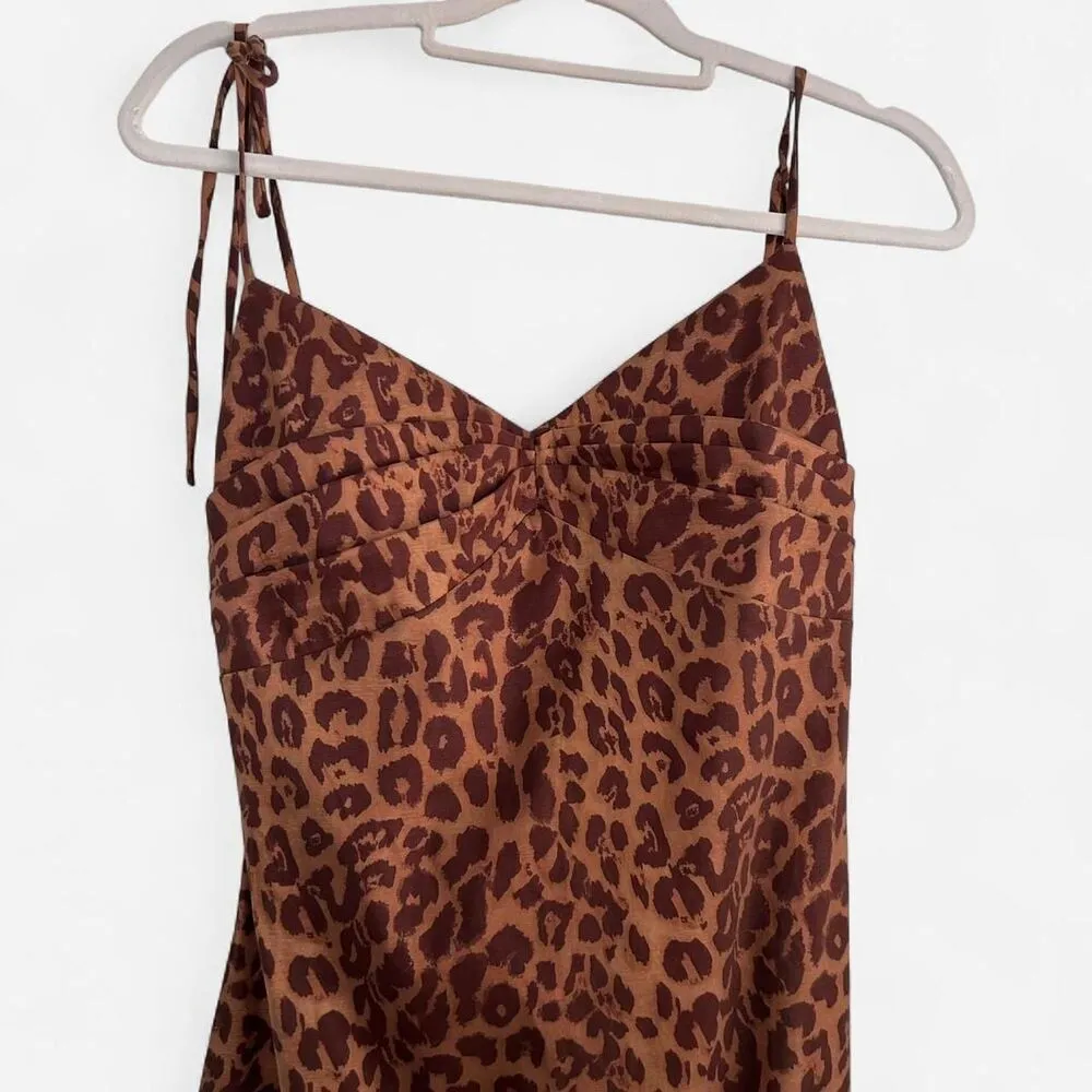 Lpa Lpa Brown Cheetah Leopard Print Mini Dress Sweetheart Pleat Animal Print M | Sz: M | Color: Brown