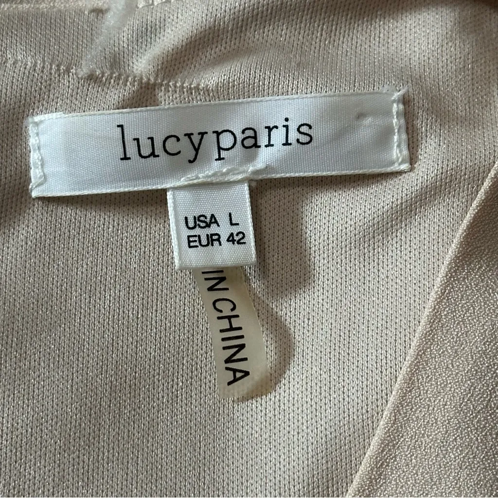 Lucy Paris Women’s Size L Cream Tan Orange Lace Hem Tank Sleeveless Sheath Dress - Image 5