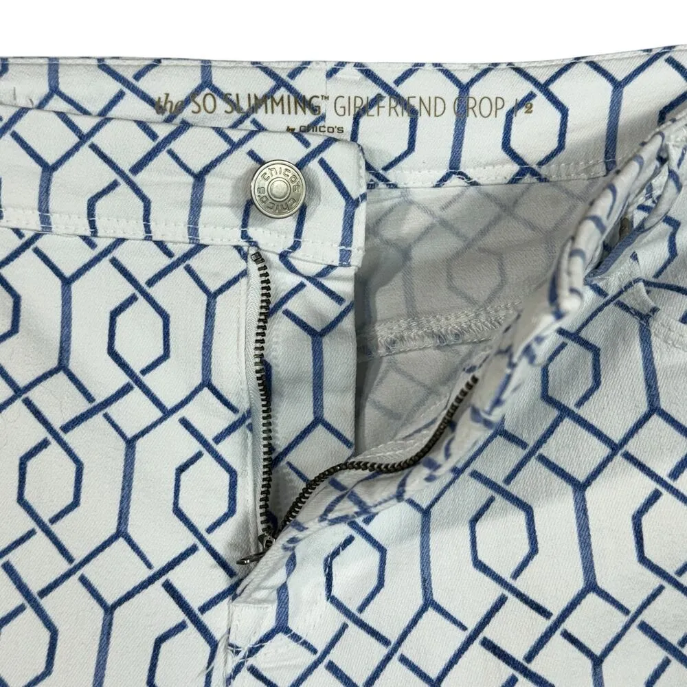 Chico’s SZ 2 (Large/12) So Slimming Girlfriend Crop Jeans Trellis Tile Hi-Rise - Image 3