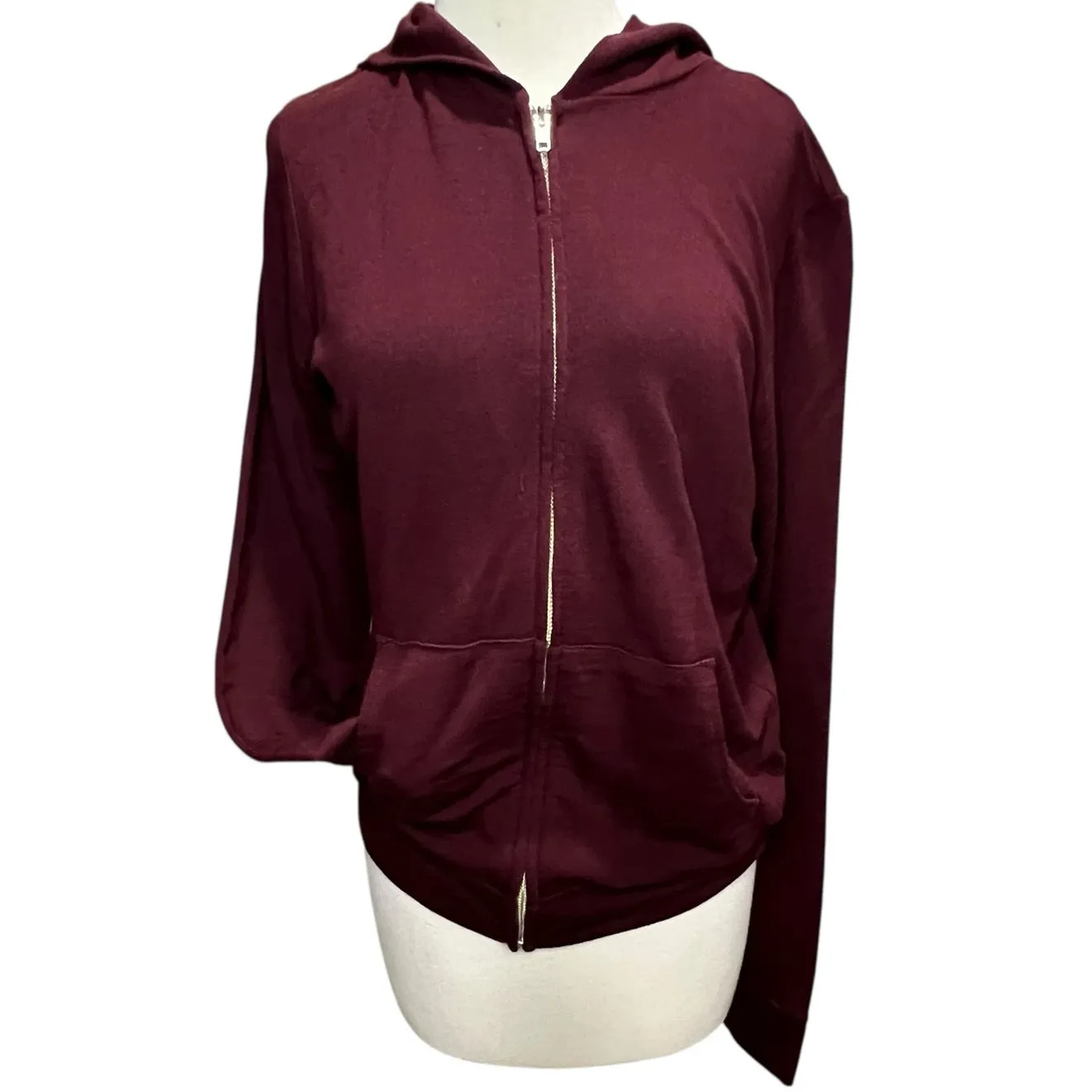 Monrow Supersoft Zip Up Hoody Womens M Maroon Red Hoodie Sweatshirt Full Zip Size M - Image 3