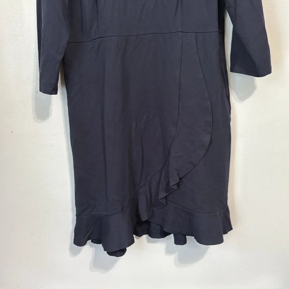 J Jill Ponte Knit Navy Blue Midi Ruffle Hem Dress Size Medium Petite - Image 5
